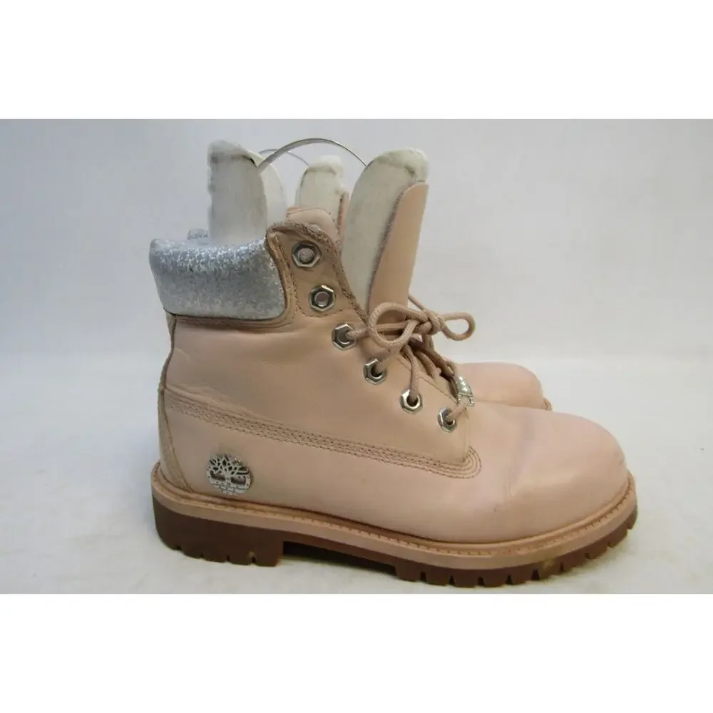 Timberland Youth Size 4 M Pink Leather Glitter Lace Up Ankle Casual Boots